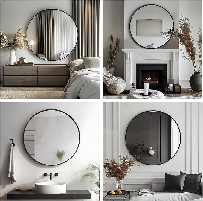 Big Round Mirror 40 inch, Black Circle Mirror, Matte Metal Frame | High Definition Mirror, Rust-resistant, Easy installation, Circular Mirror for Restroom, Cloakroom, Guest Room, Hallway