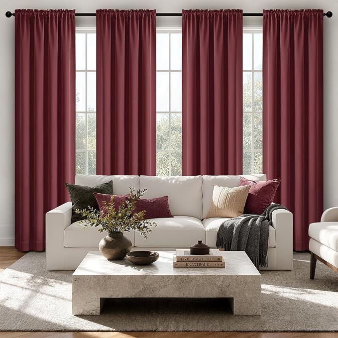 MIULEE 84 Inch Length Burgundy Red Blackout Bedroom Curtains Set of 4 | Thermal Curtains for Summer Heat, Light Blocking Privacy Bedroom Window Drapes, Top&Bottom Rod Pocket, Living Room