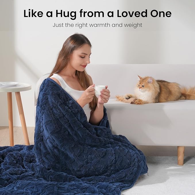 Drewin 20lbs Weighted Blanket Queen Size for Adults,Navy Blue,60" x 80" | Stress Relief & Promotes Sleep,Cozy Heavy Throw Blankets,Soft Jacquard Sherpa with Glass Beads,Machine Washable