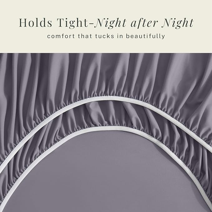 Hearth & Harbor Bed Sheets, Luxury Soft 6 Piece Bed Sheet Set Extra Deep Pocket Fitted Sheets Fits Mattress up to 21", Double Brushed Bedding Sheets & Pillowcases, King Purplish Gray