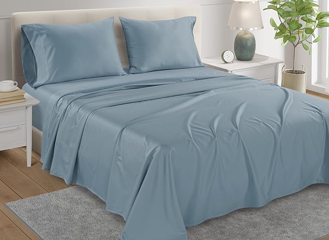 Egyptian Cotton Sheets 4 Piece Luxury CalKing Sheet Set - French Blue | 800 Thread Count Buttery Soft elasticized Sheet & Pillowcase Sets with 15" Deep Pocket, No Pill, Naturally Cool & Breathable