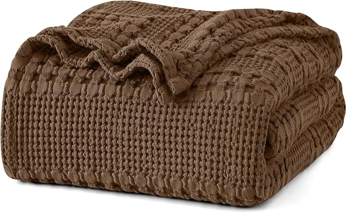PHF Lightweight 100% Cotton Waffle Blanket for Bed, Twin XL, Chocolate | Pre-Washed Soft Cotton Comfort, Breathable Layering Warmth for Fall & Winter, Couch & Guest Room, Couch, Home Decor & Gifts