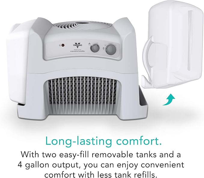 Vornado Evap40 Evaporative Humidifier, 4-Gal Capacity, 1,000 Sq Ft Coverage | Adjustable Humidistat, 3 Speed Settings, Easy to Clean Dual Tank, Large Room Coverage