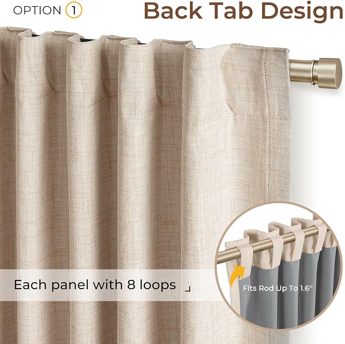 INOVADAY 100% Blackout Linen Curtains for Bedroom 42x96 Inches Oatmeal | Linen Textured, Light Blocking, Room Darkening, Thermal Insulated, Back Tab Top, Window Curtains for Living Room, 4 Panels