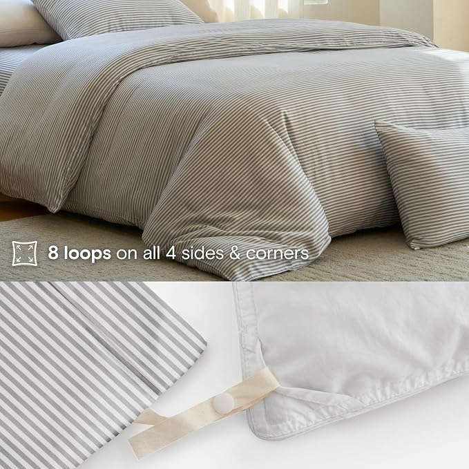 DOZ Duvet Cover Set, 100% Viscose derived from Bamboo, Organically Grown, Buttery Soft, Cooling Duvet Covers, High GSM, 1 Duvet Cover and 2 Pillowcases, 106"x90" (Stripe, King/Cal King)