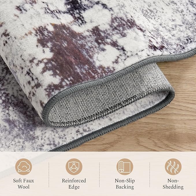 Rugflix 5x7 Area Rugs for Living Room, Washable Beige Grey Large Rug | Machine Washable; Stain-Resistant; Low Pile; Non-Slip; Modern Abstract; Carpet for Bedroom Dining Office Nursery Home