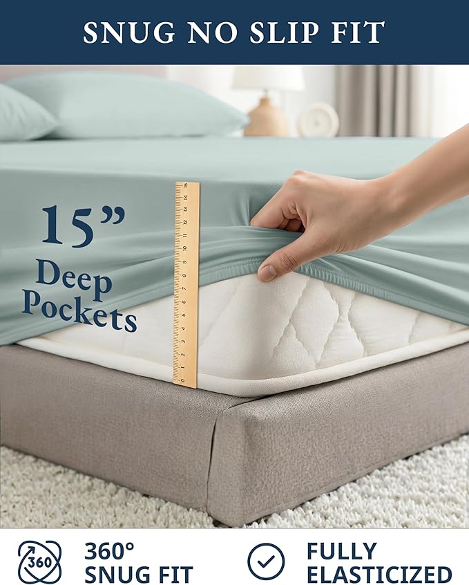 LANE LINEN Twin Bed Sheet Set 100% Organic Cotton Percale 3pc - French Blue | GOTS Certified Organic Cotton Percale Twin Sheet Set - For Hot Sleepers, All-Season Comfort, For Dorm & Guest Rooms