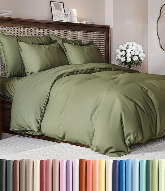 Duvet Cover Full Size - Soft 3 Piece with Zipper Closure - Sage Green | Extra Soft, Breathable, Full Duvet Cover 80" x 90" with 2 Pillow Shams, Zipper Closures & Ties, Women, Men, Kids & Teens