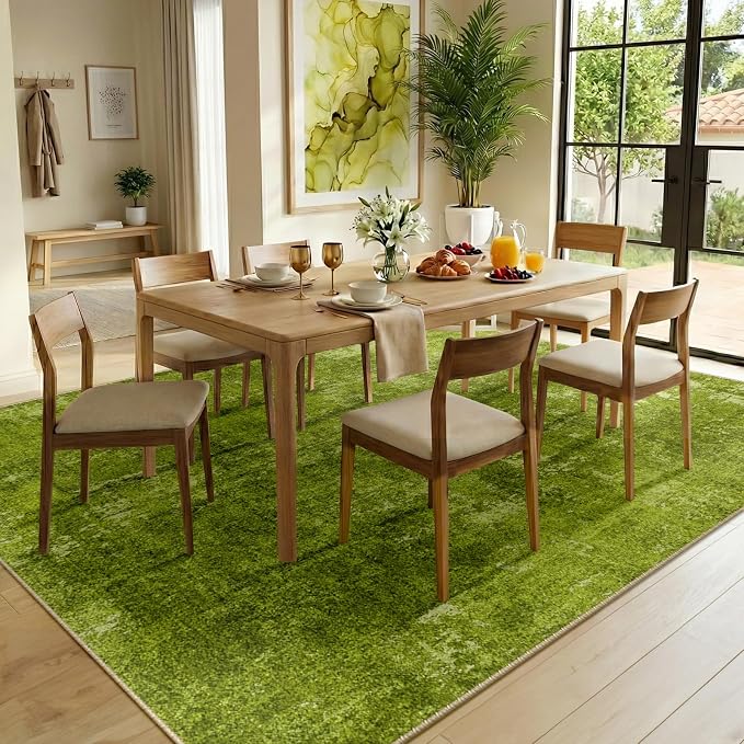 RELEANY Washable 6'x9' Abstract Area Rug for Living Room Grass Green | Carpet for Bedroom, Kitchen, Office, Hallway and Entryway, Printed Pattern, Non‑Slip, Soft, Stain‑Resistant, Easy to Clean