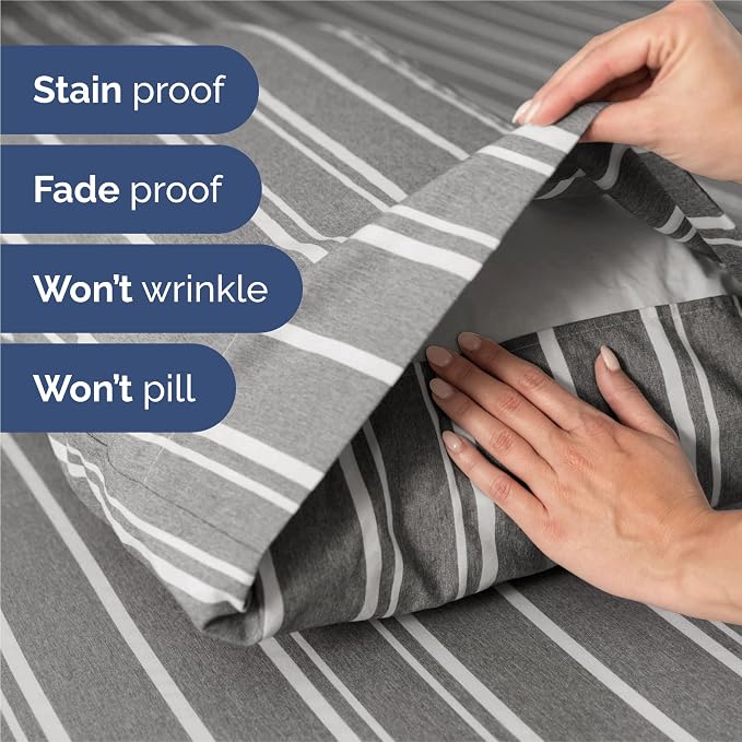 Split King Size 5 Piece Sheet Set - Breathable & Cooling - Grey Stripes | Hotel Luxury Bed Sheets for Women & Men, Deep Pockets, Easy-Fit, Comfy, Soft and Wrinkle Free Sheets, Oeko-Tex Bed Sheet Set
