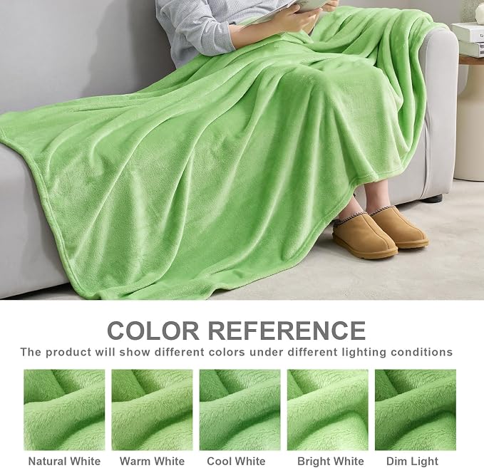 Hansleep Throw Grass Green Fleece Blanket, Soft Flannel Bed Blanket | Fuzzy Cozy Blanket 50x60 Inches, Multi-use for Bed, Sofa, Couch, Travel, Camping, All Season Warm Lightweight Cover