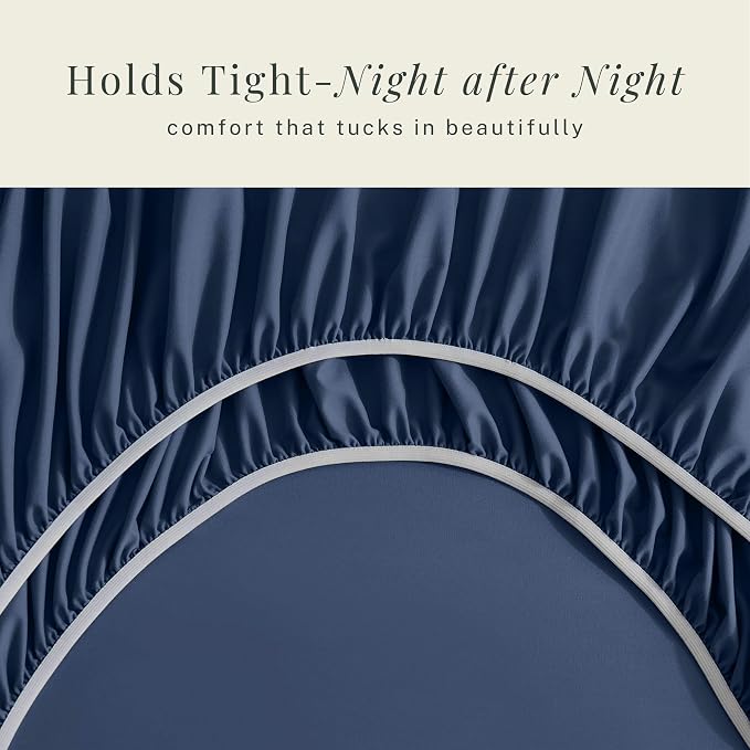 Hearth & Harbor Extra Deep Pocket Sheets - Fits Mattress 18-24 Inches Deep - Extra Deep Pocket California King Size - 6 Piece Cal King Sheets - Cal King, Navy Blue