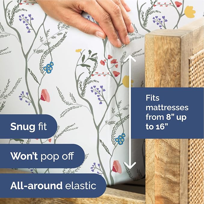 King 4 Piece Floral Sheet Set - Soft, Breathable & Cooling - Wild Flower | 1 Flat, 1 Fitted & 2 Pillowcases w/ Deep Pockets, Boho Botanical Floral Bedding, Breathable & Cooling, Wrinkle & Fade Free