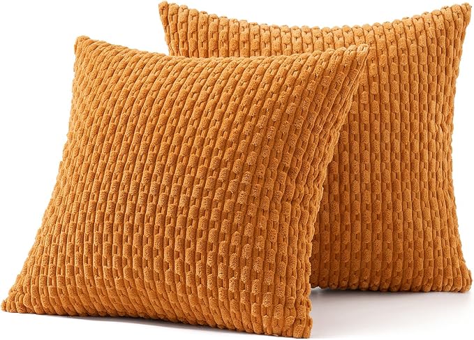MIULEE Decorative Throw Pillow Covers 20x20 Fall Burnt Textured Corduroy | Orange Pack of 2 Striped Pillow Covers Modern Farmhouse Autumn Home Decor for Couch Bed Sofa Living Room
