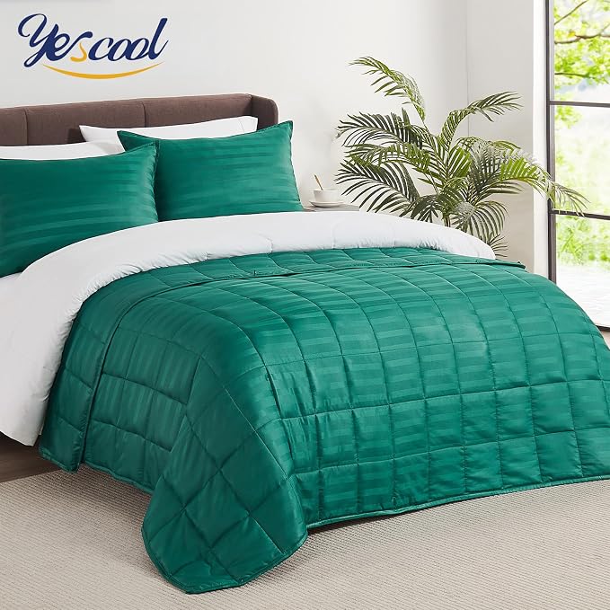 Weighted Blanket for Adults (12 lbs, 60" x 80", Glossy green Stripes) Heavy Blanket for Sleeping Perfect for 110-130 lbs, Queen Size Breathable Blanket with Premium Glass Bead, Machine Washable