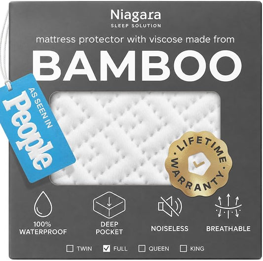100% Waterproof Full Mattress Protector - 360 Pad Protection Against Spills, Stains & Accidents for Parents & Pet Owners - Noiseless & Cooling Viscose Made from Bamboo (White)