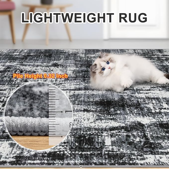 PLHXFR 10x14 Area Rug Living Room: Modern Abstract Washable Carpet Black | For Bedroom Dining Room Farmhouse Nursery Home,Machine washable,Non Slip,Large Soft Neutral,Stain Resistant, Indoor Floor