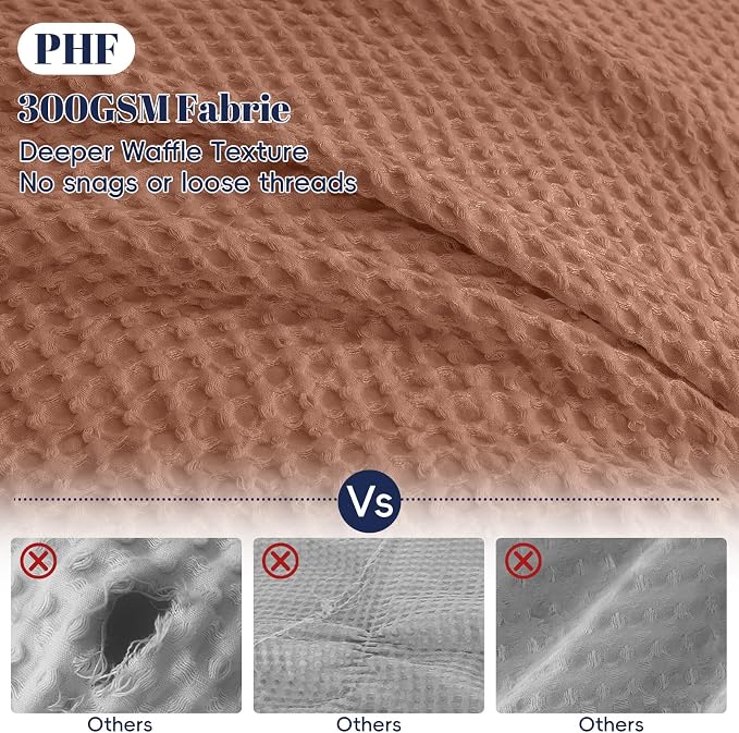 PHF Waffle Duvet Cover California King,Soft Breathable,104"x98",Terra Cotta | 300GSM Fabrie，No Snagging Textured Honeycomb Comforter Cover for All Season 3pcs, Durable Bedding Duvet Set, Home Decor Gift