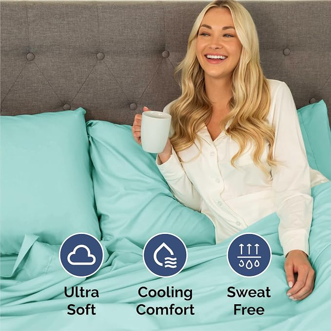 Cal King 6 Piece Bed Sheet Set - Breathable & Cooling Sheets - Spa Blue | Ultra-Soft Hotel Luxury Bedding Set with 8-16 Inch Deep Pockets, 1 Flat & 1 Fitted Sheet & 4 Pillowcases, Wrinkle & Fade Free