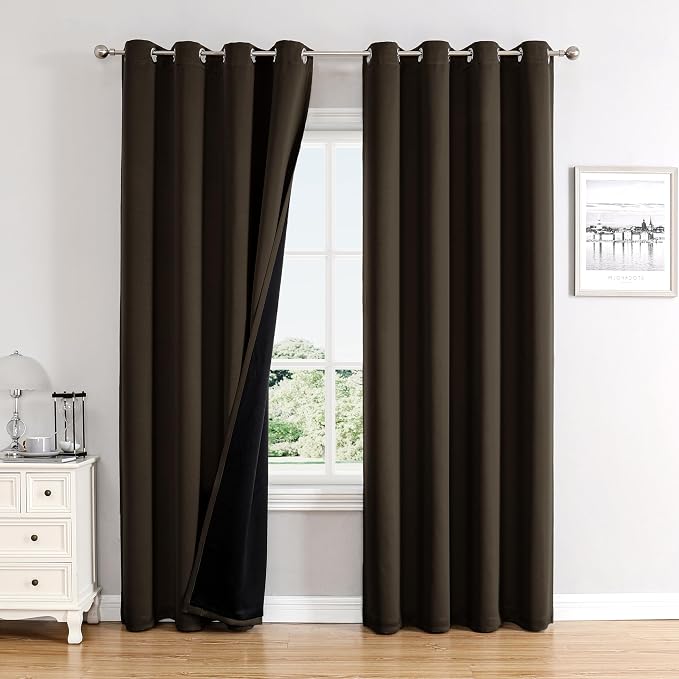 ChrisDowa 100% Blackout Curtains for Bedroom 102 Inches Long 2 Panels Set | 2 Thick Layers, Thermal Insulated, Light Blocking, Grommet, Long Window Drapes, for Living Room, Brown, 52 x 102 Inch