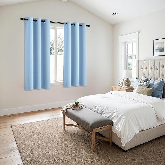 MIULEE Blackout Curtains for Bedroom 2 Panels 40 x 63 Inch Long Sky Blue | Thermal Insulated, Living Room Darkening Grommet Drapes, Noise Reducing, Light Blocking Window Treatments