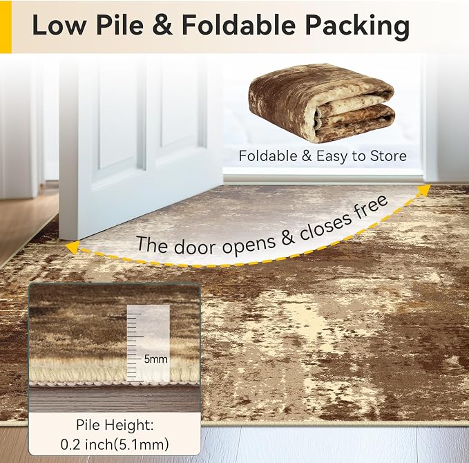 RELEANY Washable 8'x10' Abstract Area Rug for Living Room Brown Tan | Carpet for Bedroom, Kitchen, Office, Hallway and Entryway, Printed Pattern, Non‑Slip, Soft, Stain‑Resistant, Easy to Clean