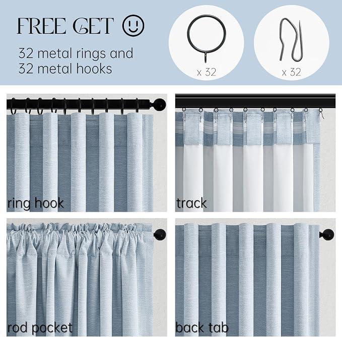 Topfinel Light Blue 120 Inch Blackout Linen Curtains 2 Panel Set for Living Room Darkening Thick Linen Textured 100% Black Out Drapes 120 Inches Long Back Tab Light Blocking Bedroom for Babys Kids