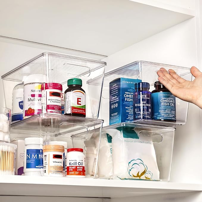 Vtopmart 16 Pack Clear Stackable Storage Bins with Lids, Large Plastic Containers with Handle for Pantry Organization and Storage,Perfect for Kitchen, Fridge, Cabinet, Bathroom Organizer
