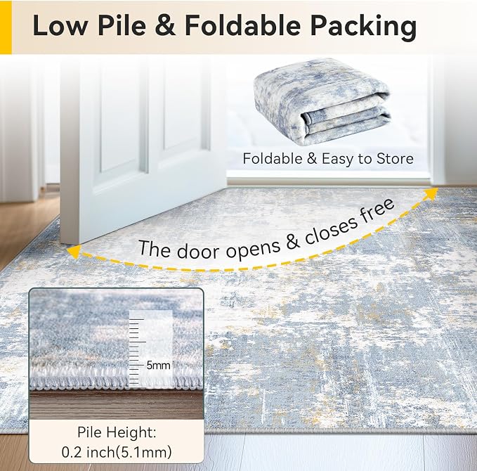 RELEANY Washable 9'x12' Abstract Area Rug for Living Room Light Blue | Carpet for Bedroom, Kitchen, Office, Hallway and Entryway, Printed Pattern, Non‑Slip, Soft, Stain‑Resistant, Easy to Clean