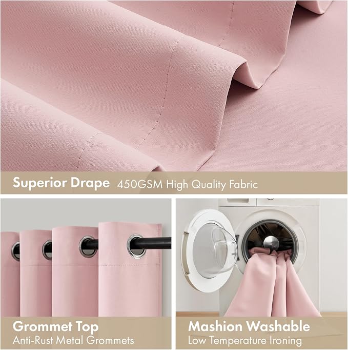 MIULEE Light Pink 100% Blackout Short Curtains for Bedroom 40x54 Inch | 2 Thick Layers Thermal Insulated Short Curtains with Black Liner, Noise Reducing Grommet, Drapes for Living Room 2 Panels