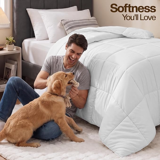 Utopia Bedding Twin Comforter, Duvet Insert, White, 64 x 88 Inches | Soft and Fluffy Down Alternative Bed Comforter, All Season, Breathable, Corner Tabs, Box Stitched, Durable, Machine Washable