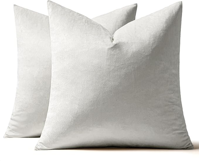 MIULEE Velvet Throw Pillow Covers 18x18 Inch Pack of 2 Greyish White | Soft Solid Decorative Pillow Covers, Modern Luxury Home Decor, for Couch Chair Sofa Bedroom Livingroom
