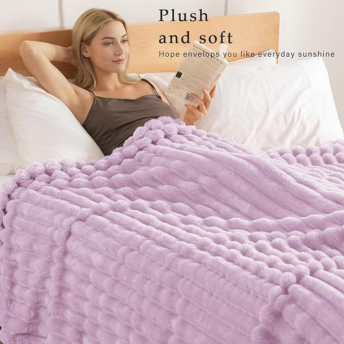 Exclusivo Mezcla Striped King Size Fleece Blanket for Bed, Couch, 90"x104" | Soft Breathable Cozy Bed Blankets, Lightweight Plush Fluffy Fuzzy Jacquard Decorative Blankets