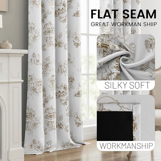 SimpleHome 100% Blackout Curtains for Bedroom Light Brown Curtain Floral 72 | Curtains for Living Room,Farmhouse Curtains and Drapes,Grommet Printed Patterns Room Darkening Curtains,2 Panels Set,52Wx72L