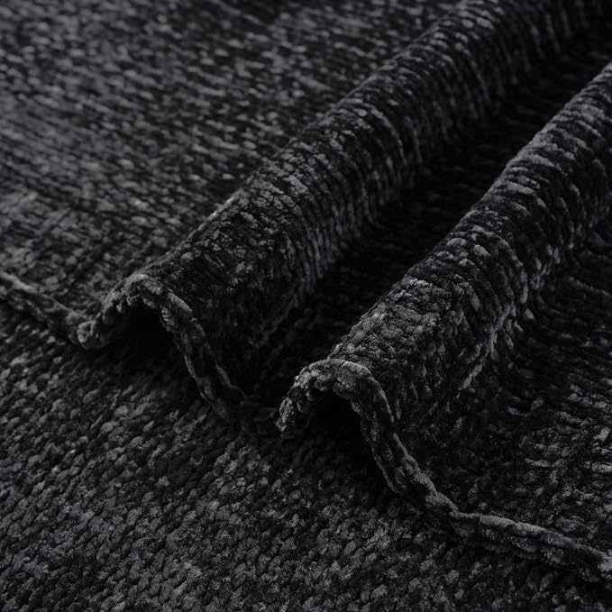 Black Throw Blanket for Couch, Soft Woven Chenille Throw Blanket 51"x67" | Shiny Chenille Blanket, Cozy Cable Knit Throw Blanket for Bed Sofa Home Decor