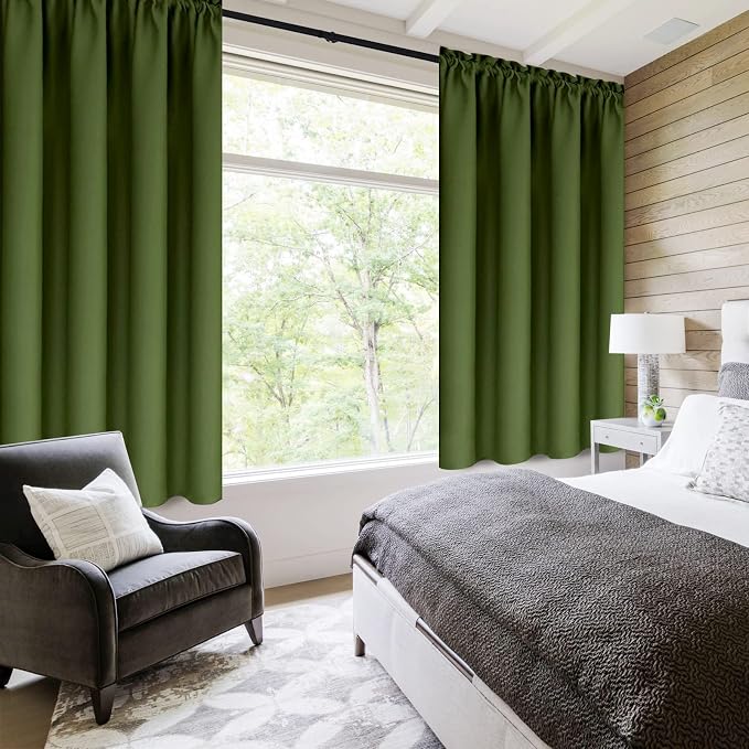 DWCN Blackout Curtains for Bedroom 38 x 54 Inch Long Olive Green 2 Panels | Room Darkening, Thermal Insulated, Light Blocking, Rod Pocket Drapes, Noise Reducing Window Treatments