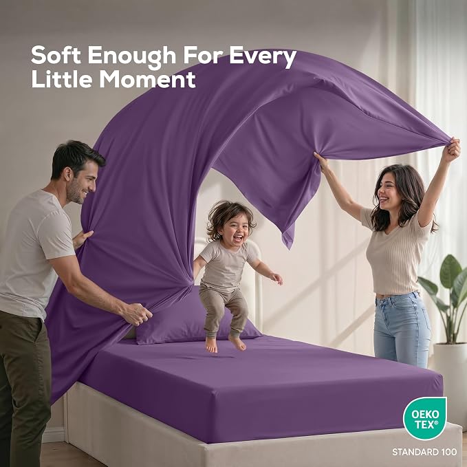 Twin Sheets Set, 3 Pieces 16" Deep Pocket Hotel Luxury Bedsheets, Egg Plant | Extra Soft Bedsheet Set, Comfy & Breathable Cooling Sheets, Wrinkle & Fade Resistant, Fitted Sheet, Flat Sheet, 1 Pillowcase