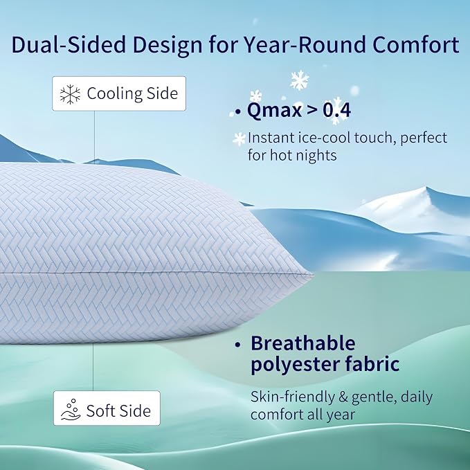 DOWNCOOL Cooling Shredded Memory Foam Standard Pillows Set of 2, 20"X26" | Adjustable Loft, Cool Pillow for Hot Sleepers, Supportive Firm Pillow for Side Back Stomach Sleepers, Removable Cover