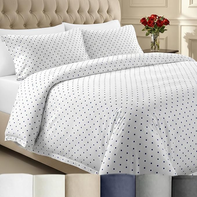 California Design Den Luxury King Duvet Cover Sets, Polka Dot Print | Soft 400 Thread Count 100% Cotton Sateen Backed by GH Seal, Duvet Cover & Pillow Sham 3 Pc Set, Button Closure & Corner Ties