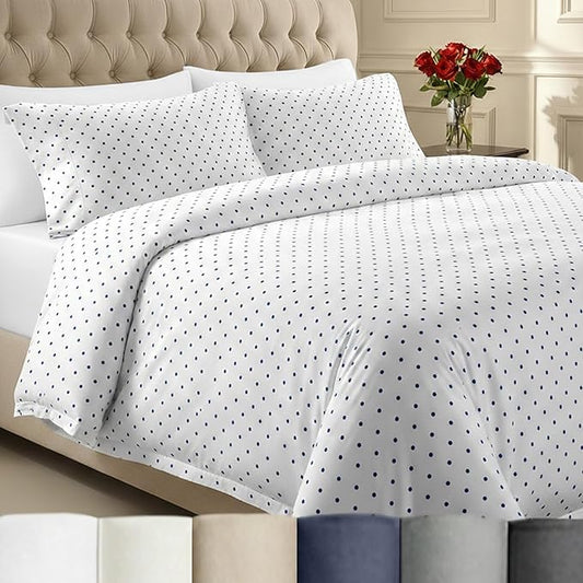 California Design Den Luxury King Duvet Cover Sets, Polka Dot Print | Soft 400 Thread Count 100% Cotton Sateen Backed by GH Seal, Duvet Cover & Pillow Sham 3 Pc Set, Button Closure & Corner Ties