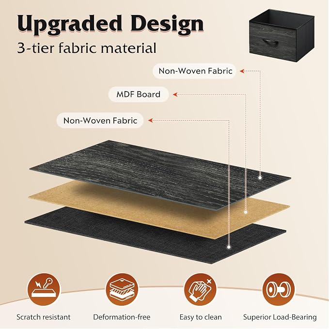 WLIVE Night Stand, Small Dresser with 2 Drawers & Wooden Top, Nightstand with Fabric Bins, Bedside Table End Table for Bedroom, Closet, Entryway, College Dorm, Charcoal Black | Nightstand with Fabric Bins, Bedside Table End Table for Bedroom, Kids Room