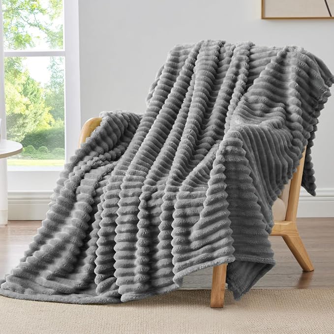 BEDELITE Ribbed Fleece Throw Blanket for Couch, Grey, 50"x70" | Ultra-Soft Plush Fleece, Warm Yet Lightweight, Ribbed Texture, Home Decor, Machine Washable, Giftable, All-Season Use