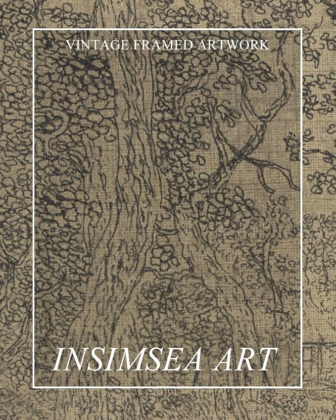 InSimSea Extra Large Framed Vintage Wall Art, Rustic Forest Sketch, 20x40In | Living Room Country Farmhouse Decor, Landscape Canvas Prints, Retro Trees Long Picture for Bedroom Above of Bed