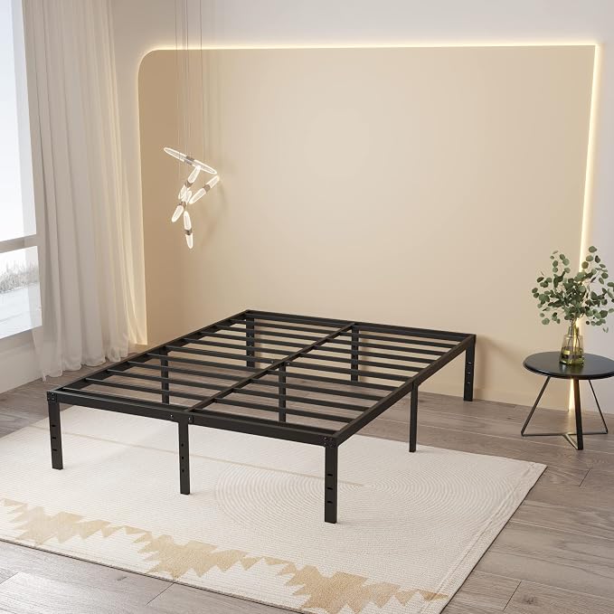 Maenizi 16 Inch Queen Bed Frame Heavy Duty Metal Support Up to 3000 lbs | Queen Platform Bed Frame No Box Spring Needed, Easy Assembly, Noise Free, Black