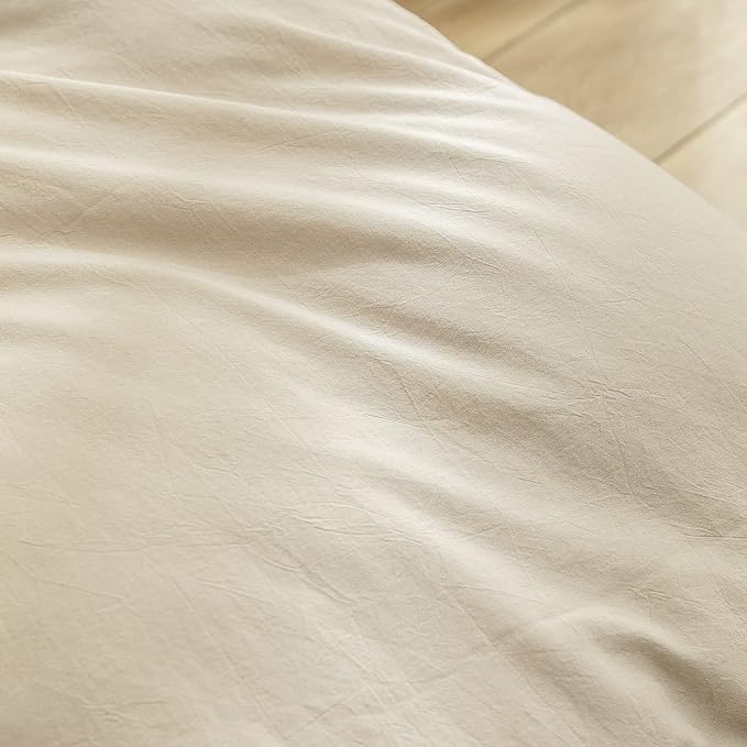 BESTOUCH Cotton Solid Duvet Cover Set Almond Milk Grey Oversized Full | 100% Washed Cotton, Soft Wrinkle Texture, Hidden Zipper, 8 Ties, Breathable Lightweight Durable Comfy, 3 Pcs No Insert