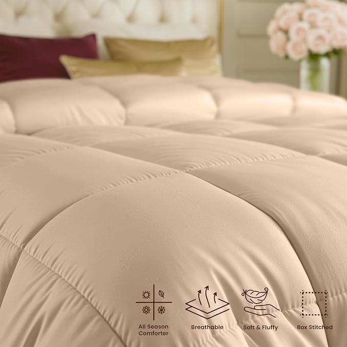 Utopia Bedding Duvet Insert, Twin Comforter 64 x 88 Inches, Beige | Cozy All Season Comforter for Kids and Teens, Unisex, Down Alternative Fill, Soft Microfiber Shell, Machine Washable.