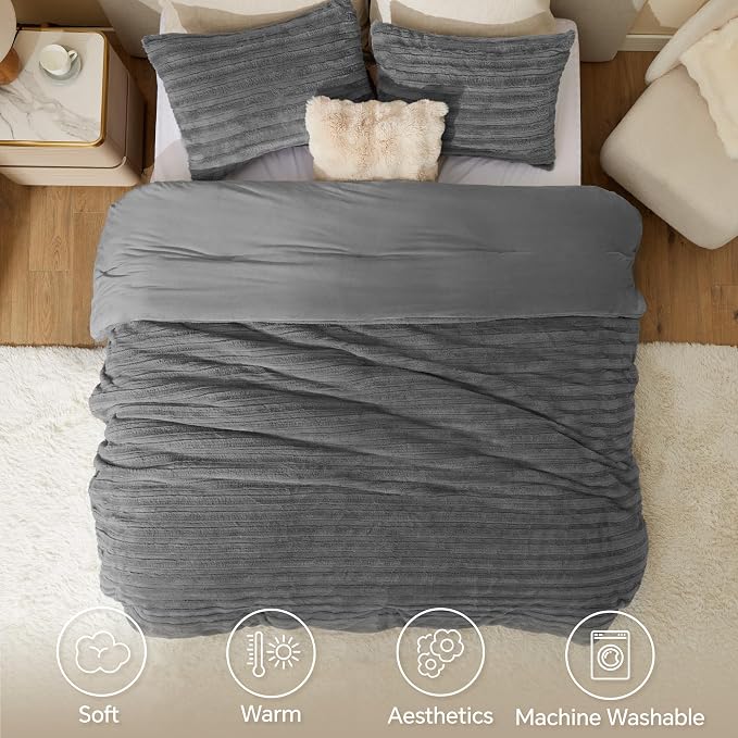 BEDELITE Faux Fur Twin/Twin XL Comforter Set, Fluffy Bed Set, Grey | Super Soft & Warm, Luxury Fuzzy Cozy Comforter for Winter, Heavy Plush Bed set, with 1 Pillowcase