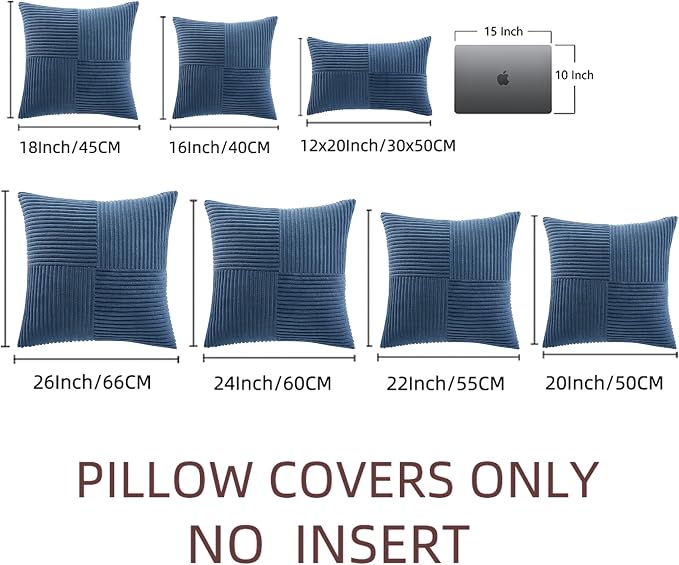 Fancy Homi 2 Packs Dusty Blue Samll Decorative Throw Pillow Covers 14x14 Inch with for Couch Bed Sofa, Rustic Farmhouse Boho Home Decor, Soft Corss Patchwork Corduroy Square Cushion Case 35x35 cm