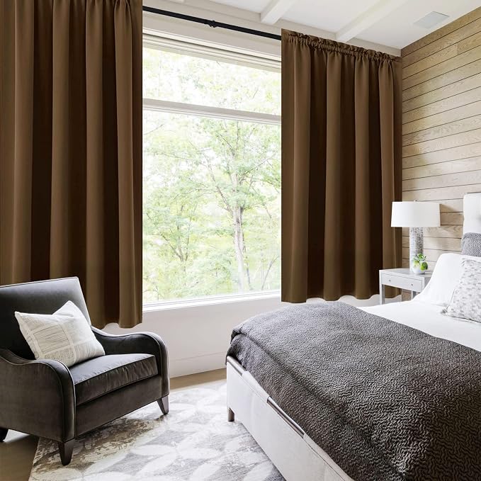 DWCN Blackout Curtains for Bedroom Living Room 52 x 63 Inch Long Brown | 2 Panels Set, Room Darkening, Thermal Insulated, Light Blocking, Rod Pocket Drapes, Noise Reducing Window Treatment