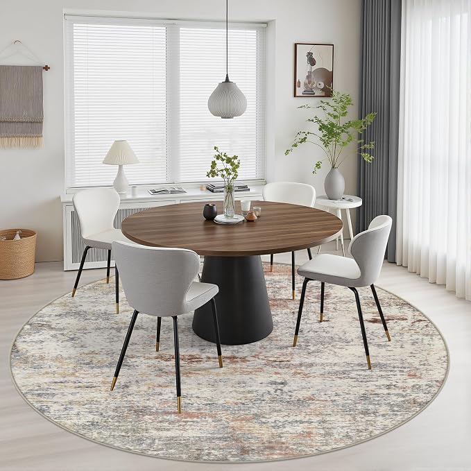 Round Area Rug Living Room: 5 ft Modern Washable Carpet Taupe | For Bedroom Dining Room Farmhouse Nursery Hallway Office,Modern Abstract,Machine washable,Non-Slip,Stain Resistant,Indoor